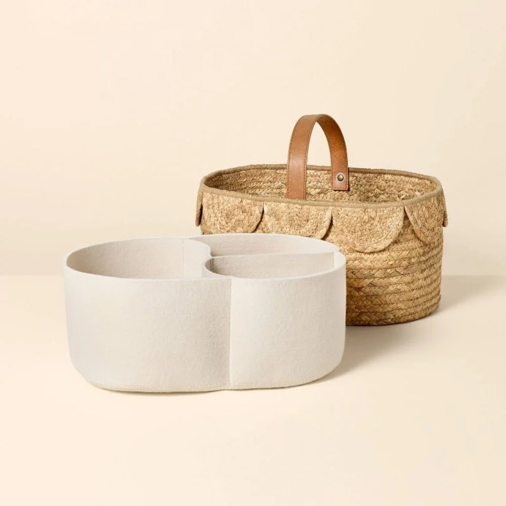 Natural Woven Scalloped Baby Diaper Caddy & Basket - Hearth & Hand with Magnolia